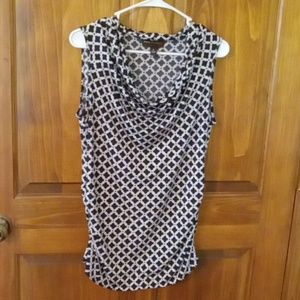 Dana Buchman drape neck sleeveless women's top Size M Black white